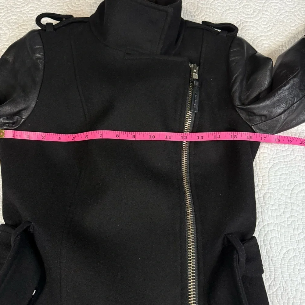 Mackage Dale Black Trench Coat with Leather Sleeves - Picture 13 of 16